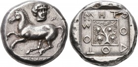 THRACE. Maroneia. Circa 436/5-411/0 BC. Tetradrachm (Silver, 23 mm, 14.62 g, 6 h), Metrodotos, magistrate. [M]APΩNITE[ΩN] Bridled horse springing to l...