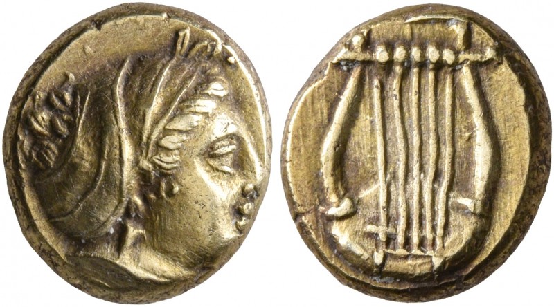 LESBOS. Mytilene. Circa 412-378 BC. Hekte (Electrum, 11 mm, 2.52 g, 6 h). Head o...