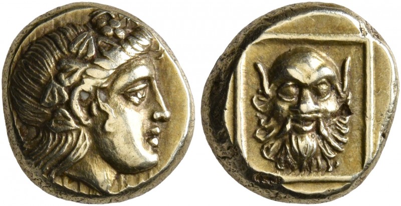 LESBOS. Mytilene. Circa 377-326 BC. Hekte (Electrum, 10 mm, 2.56 g, 12 h). Head ...