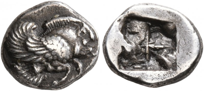 IONIA. Klazomenai. Circa 480-400 BC. Diobol (Silver, 11 mm, 1.37 g). Forepart of...