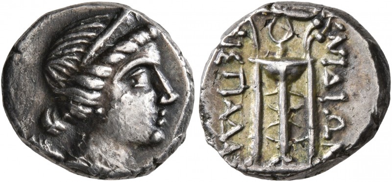 CARIA. Knidos. Circa 250-210 BC. Tetrobol (Silver, 13 mm, 2.65 g, 12 h), Aristia...