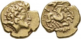 CELTIC, Northwest Gaul. Carnutes. 2nd to early 1st century BC. Stater (Gold, 19 mm, 7.31 g, 3 h), 'à la lyre inversée - à la joue ornée' type. Ceticiz...