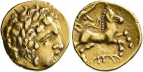 CELTIC, Central Gaul. Bituriges Cubi or Lemovices. 2nd century BC. 1/4 Stater (Gold, 14 mm, 1.94 g, 2 h), 'au signe en forme de joug' type. Laureate h...