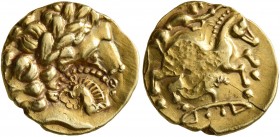 CELTIC, Central Gaul. Bituriges Cubi or Lemovices. 2nd century BC. 1/4 Stater (Gold, 14 mm, 1.84 g, 10 h), 'au signe en forme de joug' type. Laureate ...