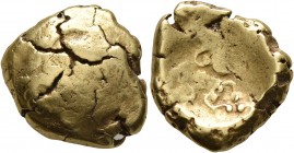 CELTIC, Central Europe. Vindelici. 1st century BC. Stater (Gold, 17 mm, 7.77 g), 'Rolltier / Voluten' type. Convex surface with a dragon-like animal w...
