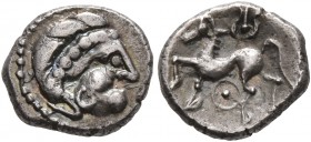 CELTIC, Middle Danube. Uncertain tribe. 2nd century BC. Obol (Silver, 10 mm, 0.80 g, 1 h), 'Leierblume' type. Imitating Philip II of Macedon. Celticiz...