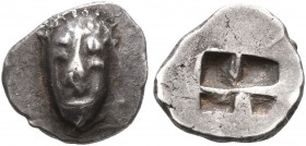 GAUL. Massalia. Circa 500-475 BC. Obol (Silver, 8 mm, 0.57 g), Milesian standard. Facing male head, wearing taenia. Rev. Rough incuse square. Auriol G...