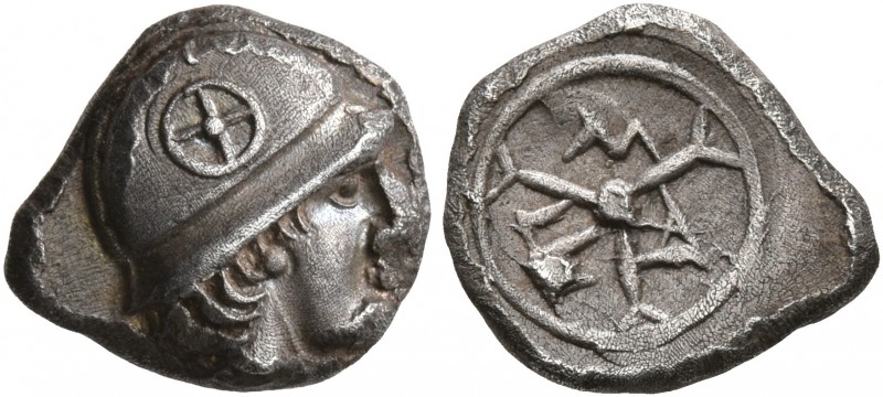 GAUL. Massalia. Circa 450-410 BC. Obol (Silver, 11 mm, 0.90 g, 12 h). Male head ...