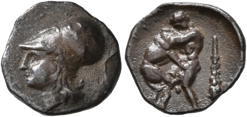 APULIA. Teate. Circa 325-275 BC. Diobol (Silver, 11 mm, 0.87 g, 6 h). Head of At...