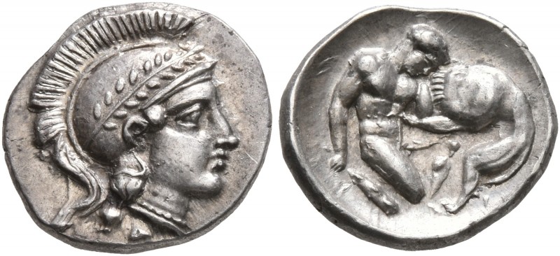 CALABRIA. Tarentum. Circa 380-325 BC. Diobol (Silver, 12 mm, 1.25 g, 2 h). Head ...