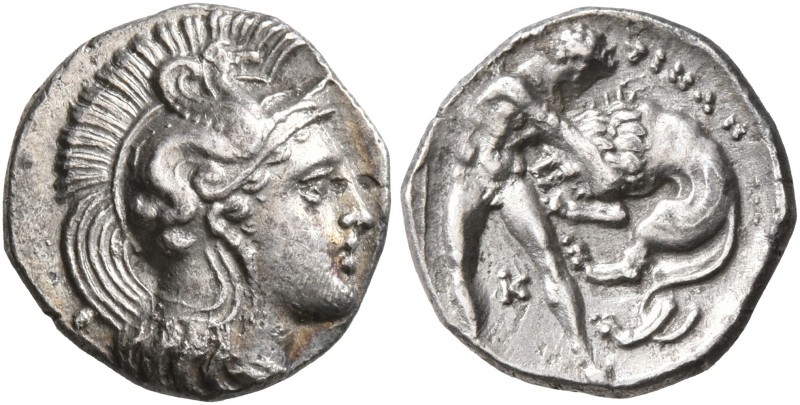 CALABRIA. Tarentum. Circa 380-325 BC. Diobol (Silver, 12 mm, 1.14 g, 7 h). Head ...