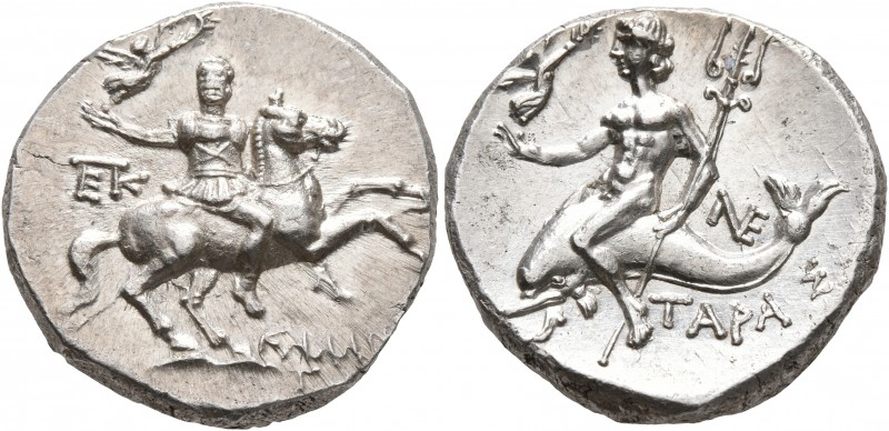 CALABRIA. Tarentum. Circa 240-228 BC. Didrachm or Nomos (Silver, 20 mm, 6.58 g, ...