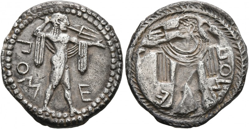 LUCANIA. Poseidonia. Circa 530-500 BC. Drachm (Silver, 19 mm, 3.50 g, 12 h). ΠΟM...