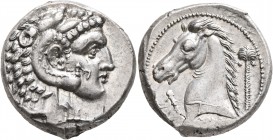 SICILY. Entella (?). Punic issues, circa 300-289 BC. Tetradrachm (Silver, 25 mm, 17.35 g, 12 h). Head of Herakles to right, wearing lion skin headdres...