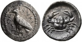 SICILY. Eryx. Circa 480-472 BC. Litra (Silver, 11 mm, 0.64 g, 1 h). ERYKI-OИ Eagle standing left with closed wings. Rev. Crab. HGC 12, 296. SNG ANS 13...