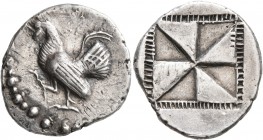 SICILY. Himera. Circa 530-520/15 BC. Drachm (Silver, 22 mm, 5.84 g). Rooster walking left. Rev. Incuse square with mill-sail pattern; all within segme...