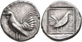 SICILY. Himera. Circa 500-483/2 BC. Drachm (Silver, 18 mm, 5.84 g, 12 h). LV Rooster standing left. Rev. Hen standing right; all within linear square ...