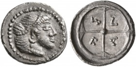 SICILY. Syracuse (?). Deinomenid Tyranny, 485-466 BC. Litra (Silver, 11 mm, 0.59 g). Diademed head of Arethusa to right, wearing single-pendant earrin...