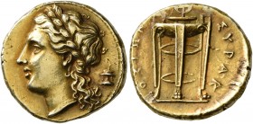 SICILY. Syracuse. Agathokles, 317-289 BC. 50 Litrai or Hemistater (Electrum, 15 mm, 3.78 g, 10 h), circa 310-306/5. Laureate head of Apollo to left; b...