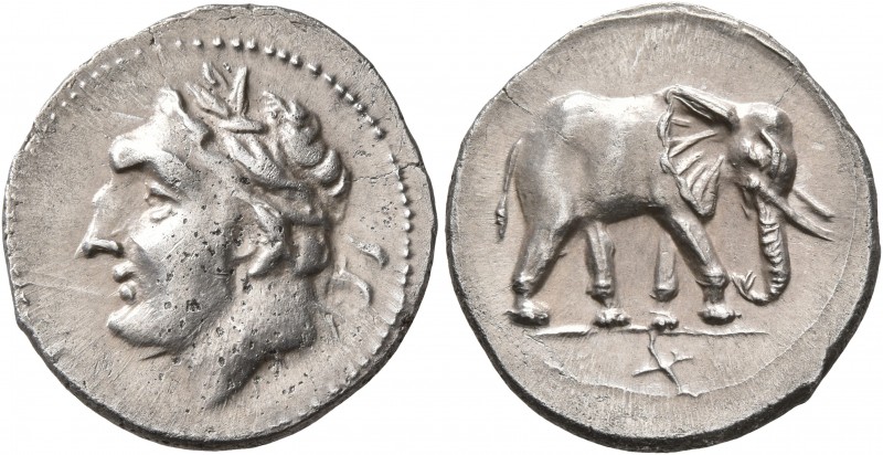 CARTHAGE. Second Punic War. Circa 220-205 BC. Half Shekel (Silver, 19 mm, 3.37 g...