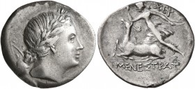TAURIC CHERSONESOS. Chersonesos. Circa 210-200 BC. Drachm (Silver, 20 mm, 3.90 g, 12 h), Menestratos, magistrate. Laureate head of Artemis to right, w...