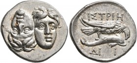 MOESIA. Istros. Circa 280-256/5 BC. Drachm (Silver, 19 mm, 5.00 g, 6 h). Two facing male heads side by side, one upright and the other inverted. Rev. ...