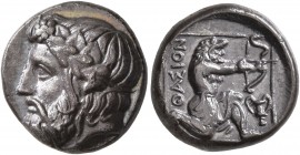 ISLANDS OFF THRACE, Thasos. Circa 411-340 BC. Drachm (Silver, 14 mm, 3.82 g, 11 h). Head of Dionysos to left, wearing wreath of ivy and fruit. Rev. ΘA...