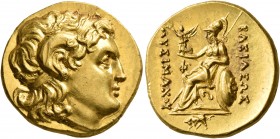 KINGS OF THRACE. Lysimachos, 305-281 BC. Stater (Gold, 19 mm, 8.56 g, 11 h), Kalchedon, circa 215-210. Diademed head of Alexander the Great to right w...