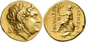 KINGS OF THRACE. Lysimachos, 305-281 BC. Stater (Gold, 19 mm, 8.52 g, 12 h), Kalchedon, circa 205-190. Diademed head of Alexander the Great to right w...
