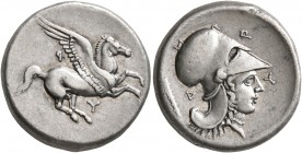 ILLYRIA. Dyrrhachion. Circa 344-300 BC. Stater (Silver, 21 mm, 8.56 g, 7 h). P - Y Pegasus flying right. Rev. Δ - Υ - Ρ Head of Athena to right, weari...