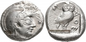 ATTICA. Athens. Circa 510-500/490 BC. Tetradrachm (Silver, 24 mm, 17.37 g, 5 h). Head of Athena to right, wearing crested Attic helmet decorated with ...