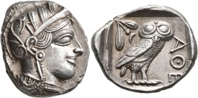 ATTICA. Athens. Circa 430s-420s BC. Tetradrachm (Silver, 26 mm, 17.17 g, 4 h). Head of Athena to right, wearing crested Attic helmet decorated with th...