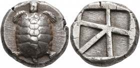 ISLANDS OFF ATTICA, Aegina. Circa 456/45-431 BC. Stater (Silver, 20 mm, 12.44 g). Land tortoise with segmented shell. Rev. Incuse square with skew pat...