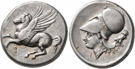 CORINTHIA. Corinth. Circa 375-300 BC. Stater (Silver, 22 mm, 8.49 g, 11 h). Ϙ Pegasos flying left. Rev. Head of Athena to left, wearing Corinthian hel...