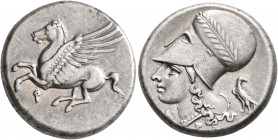 CORINTHIA. Corinth. Circa 375-300 BC. Stater (Silver, 21 mm, 8.61 g, 5 h). Ϙ Pegasos flying left. Rev. Head of Athena to left, wearing laureate Corint...
