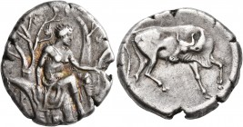 CRETE. Gortyna. Circa 330-270 BC. Stater (Silver, 26 mm, 11.82 g, 3 h). Europa seated half-right in a plane tree, resting her right hand on tree trunk...