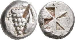 CYCLADES, Keos. Ioulis. Circa 515-490/80 BC. Stater (Silver, 21 mm, 12.07 g). Grape bunch; to right, dolphin swimming downward. Rev. Incuse square wit...
