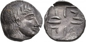 CIMMERIAN BOSPOROS. Pantikapaion. Circa 400-375 BC. Diobol (Silver, 12 mm, 1.46 g, 10 h). Laureate head of Apollo to right. Rev. Π-A-N-T within quarte...