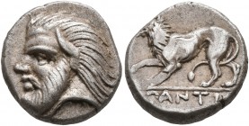 CIMMERIAN BOSPOROS. Pantikapaion. Circa 380-370 BC. Hemidrachm (Silver, 13 mm, 2.66 g, 11 h). Head of Pan with a pointed beard, goat's ears and a pug ...
