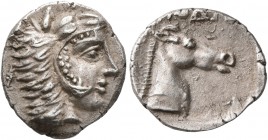 CIMMERIAN BOSPOROS. The Sindoi. Circa 400 BC. Diobol (Silver, 13 mm, 1.29 g, 3 h). Head of Herakles to right, wearing lion skin headdress. Rev. [Σ]INΔ...