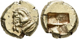 MYSIA. Kyzikos. Circa 550-450 BC. Hemihekte – 1/12 Stater (Electrum, 9 mm, 1.34 g). Forepart of a horse to left; to right, tunny downward. Rev. Quadri...