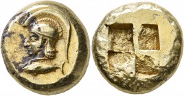 MYSIA. Kyzikos. Circa 550-450 BC. Stater (Electrum, 20 mm, 16.10 g). Head of Athena to left, wearing crested Attic helmet; below, tunny to left. Rev. ...