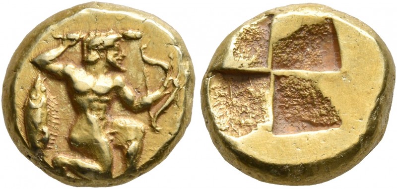 MYSIA. Kyzikos. Circa 500-450 BC. Hekte (Electrum, 10 mm, 2.71 g). Herakles, hol...