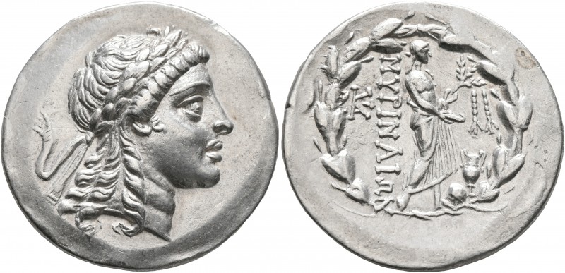 AEOLIS. Myrina. Circa 160-143 BC. Tetradrachm (Silver, 33 mm, 16.60 g, 1 h). Lau...