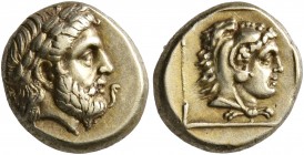 LESBOS. Mytilene. Circa 377-326 BC. Hekte (Electrum, 11 mm, 2.58 g, 11 h), circa 333-326. Laureate head of Zeus to right; before, small serpent. Rev. ...