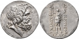 IONIA. Klazomenai. Circa 170-151/0 BC. Tetradrachm (Silver, 32 mm, 16.81 g, 12 h), Attic standard. Laureate head of Zeus to right, bearded and with a ...