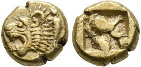 IONIA. Phokaia. Circa 625/0-522 BC. 1/24 Stater (Electrum, 6 mm, 0.64 g). Head of roaring lion to left; to right, small seal upward. Rev. Incuse squar...
