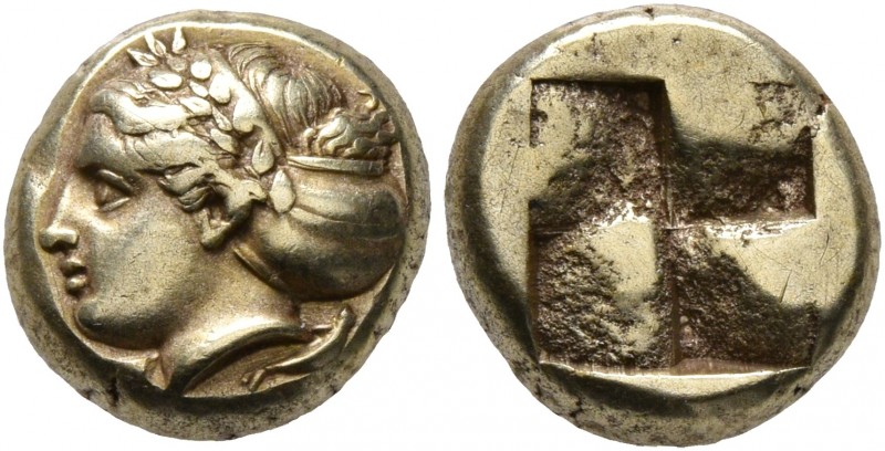 IONIA. Phokaia. Circa 387-326 BC. Hekte (Electrum, 10 mm, 2.55 g). Laureate fema...