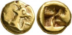 IONIA. Uncertain. Circa 600-550 BC. 1/24 Stater (Electrum, 6 mm, 0.65 g), Phokaic standard. Forepart of a horned animal to right. Rev. Incuse square. ...