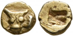 IONIA. Uncertain. Circa 600-550 BC. 1/48 Stater (Electrum, 6 mm, 0.33 g), Phokaic standard. Facing head of a bull with neck to right. Rev. Incuse squa...
